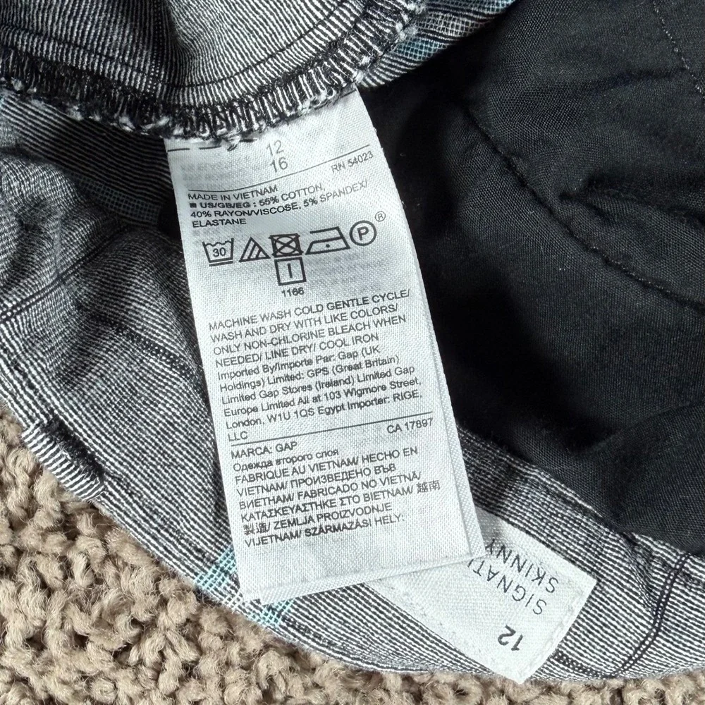 GAP Skinny Ankle Pants Women 12 Plaid Grey Blue Casual‎ Office preppy trousers